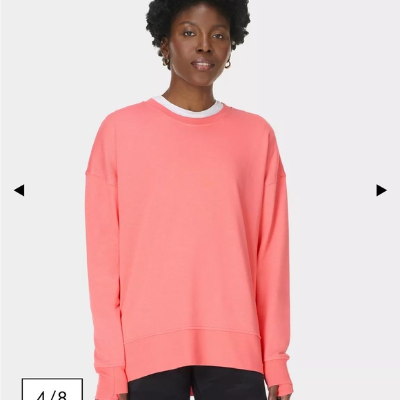 Sweaty Betty Tops - Sweaty Betty After Class Longline Crew Neck Sweatshirt in Melon Pink